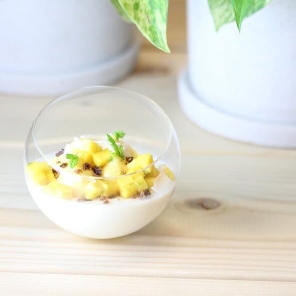 Kokos- och yoghurtpanna cotta med mangocremeux